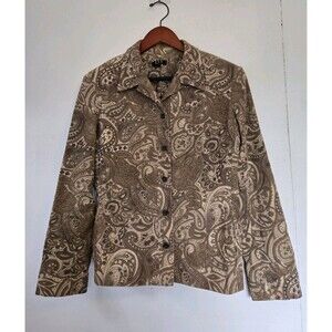 VTG NYU Shirt Womens 12 Brown Paisley Floral Boho‎ Gypsy Button Y2K Goblincore